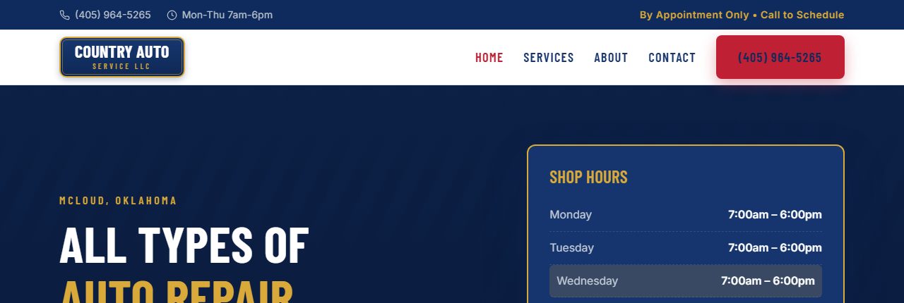 Homepage of the Country Auto Service website