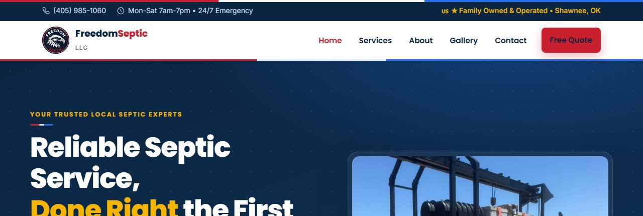 Homepage of the Freedom Septic website