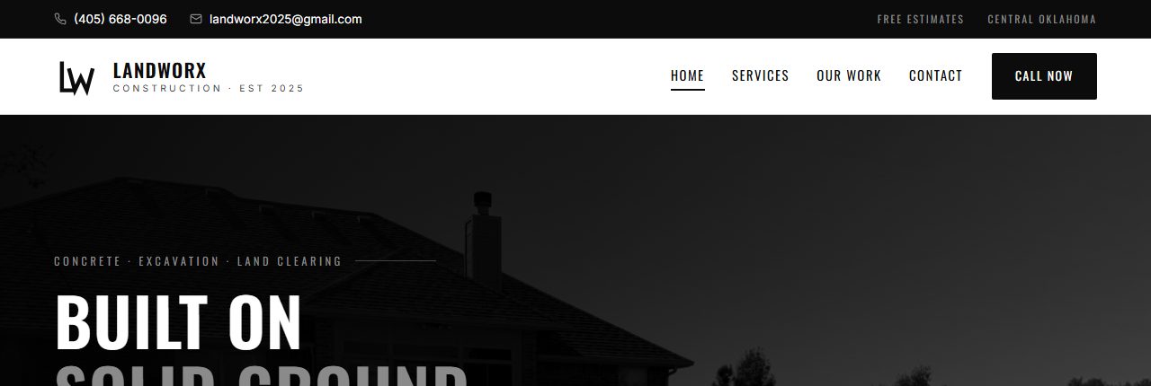Homepage of the Landworx Construction website