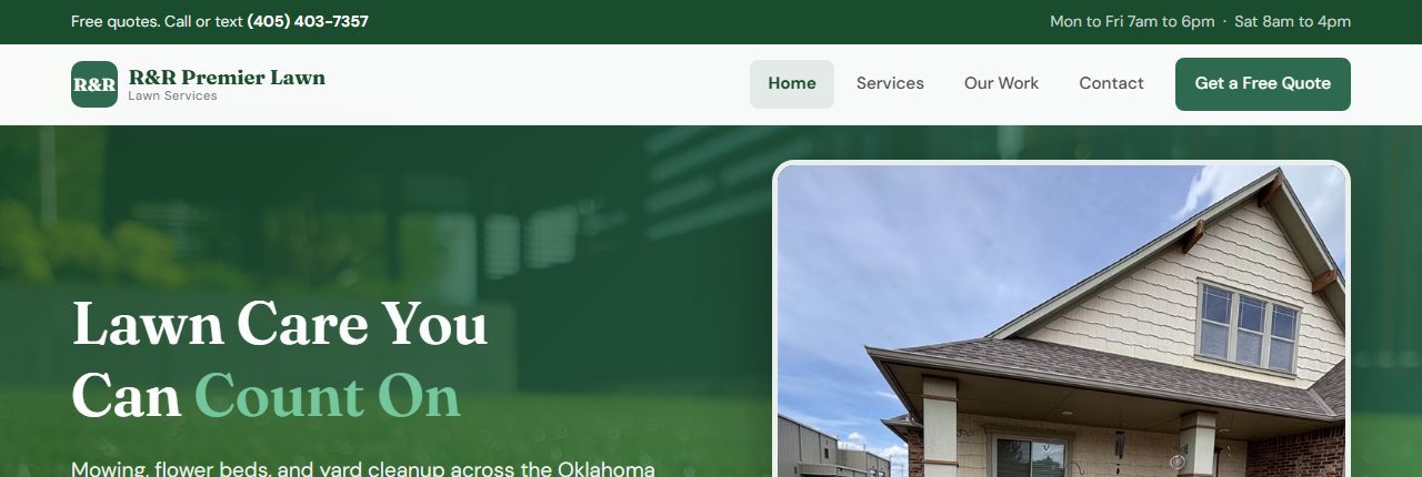 Homepage of the R and R Premier Lawn Services website